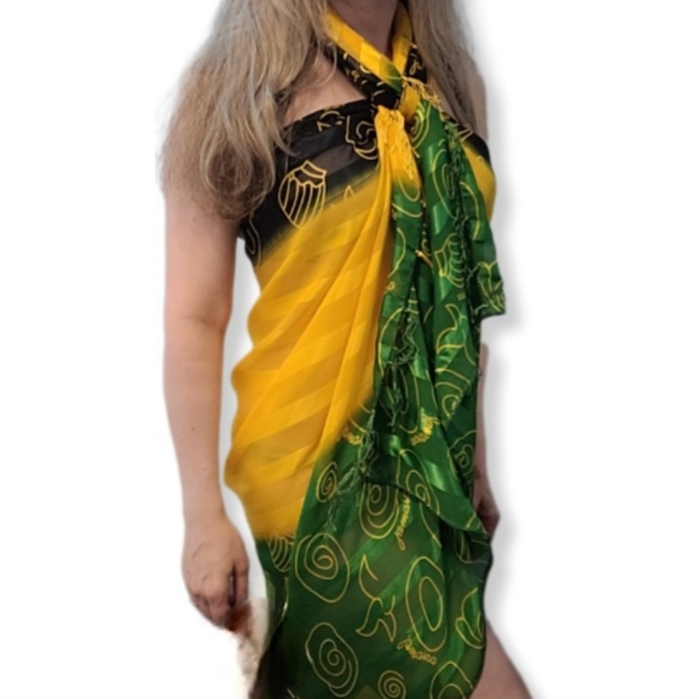 ISLAND STYLE BEACH WRAP from JAMAICA with Jamaican Flag Colors One Size